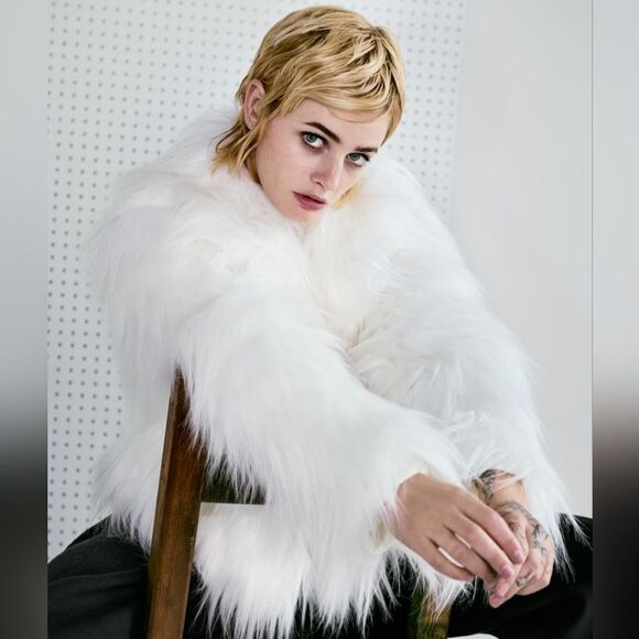 Zara FauxโFur Cardigan Lapel Collar Jacket White Nwt - Picture 3 of 16